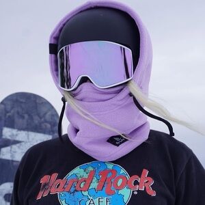 Purple & black balaclava snowboarding